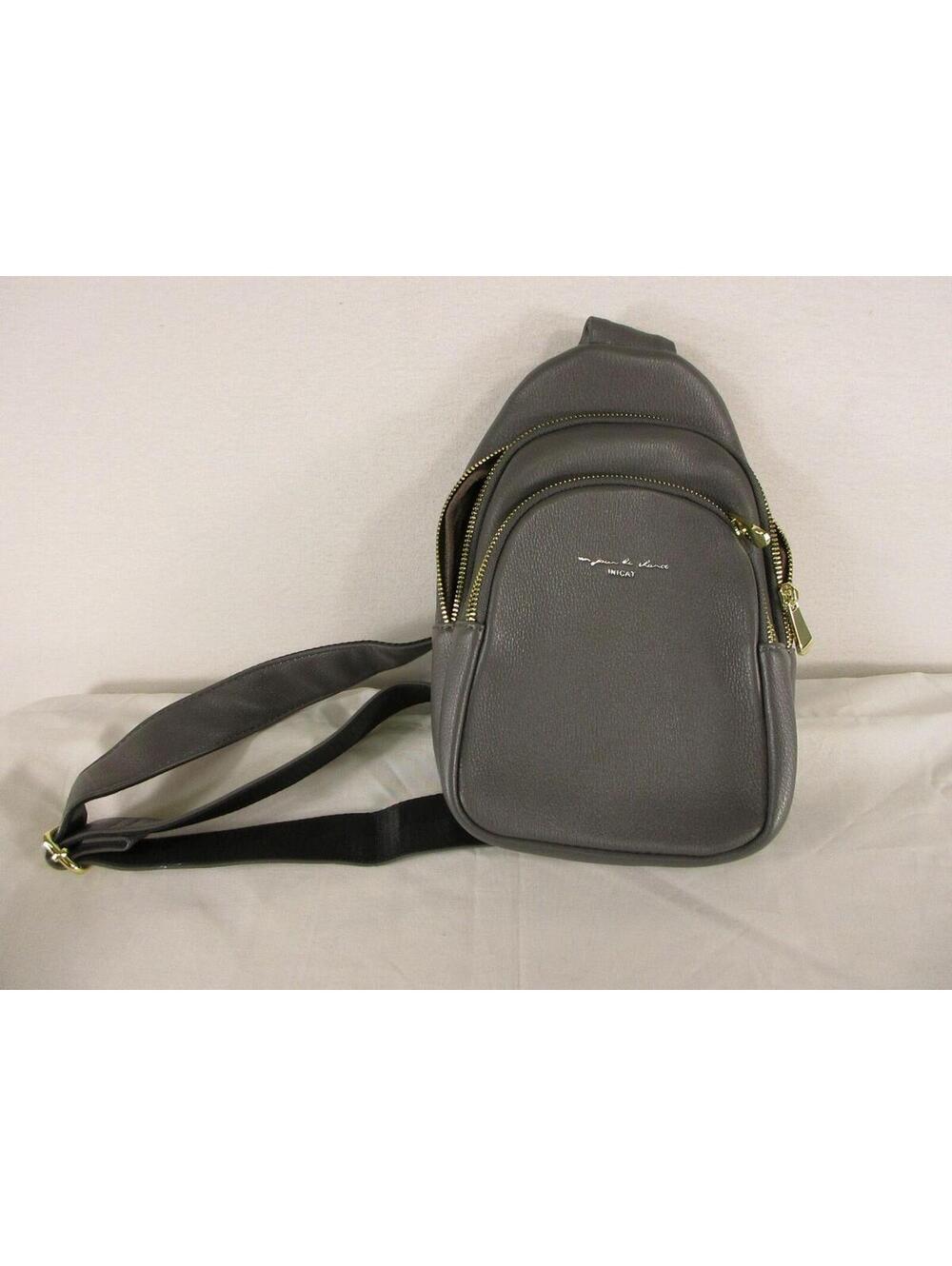 Bag Womens Gray Pebbled Leather Crossbody Sling Small Gold Hardware Zipper